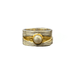 Thick Band Fancy Finish Pearl Ring